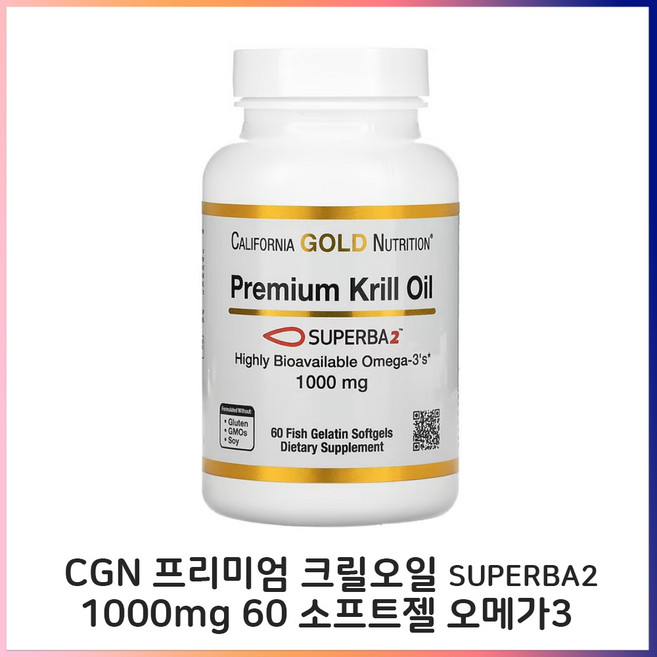 캘리포니아 골드 뉴트리션 프리미엄 크릴오일 1 000mg 피쉬 젤라틴 소프트젤 60정 아스타잔틴 갑각류 Premium 불포화지방산 EPA 인지질 DHA 지방산 지용성 오메가3지방산, 1개