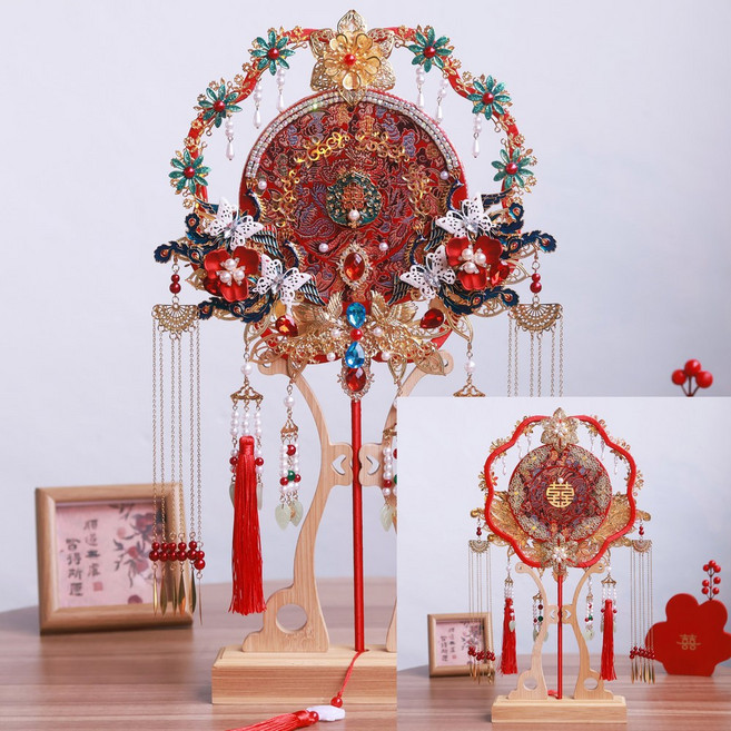 완성된 점사 부채 무속인 판소리 무당 개의 무구 무속용품 불교, 9 뉴 [금지옥엽] 8쪽 레드타입-완성부채+원목부채걸이, 1개