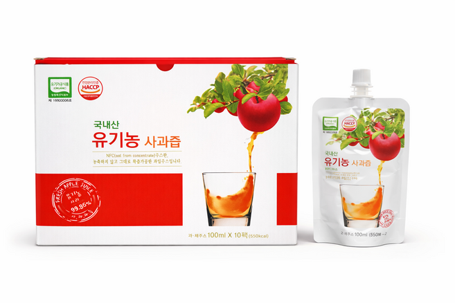 뚜껑으로 돌려따먹는 국내산 유기농사과즙, 10팩, 100ml
