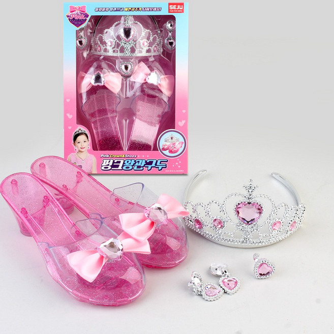 핑크 왕관 구두/어린이 왕관 구두 귀걸이 반지 세트 공주놀이, 1세트, 혼합색상