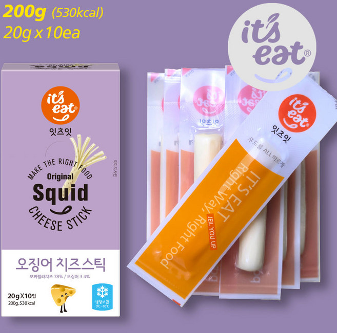잇츠잇 찢어먹는 오징어 치즈 스틱 스트링치즈 10개입, 2박스, 200g