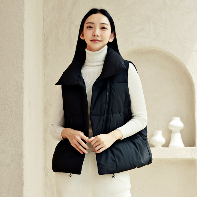 비욘 여성 오버핏 패딩조끼/ 푹신한 볼륨감 포근한 하이넥 집업 패딩 베스트 빅사이즈/ 3color