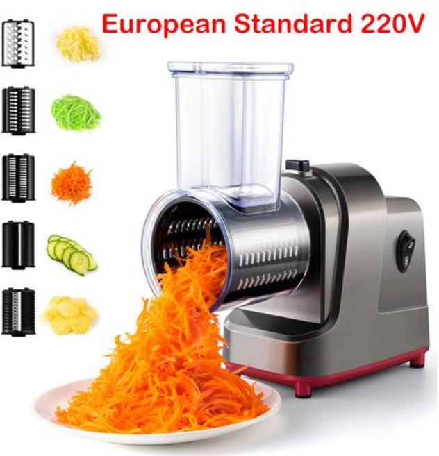 파채기계 야채커터 250W 5 in 1 전기 슬라이서 슈레더 자동 샐러드 슈터 기계 치즈 강판 당근 양배추 JT253, 1)EU 220V