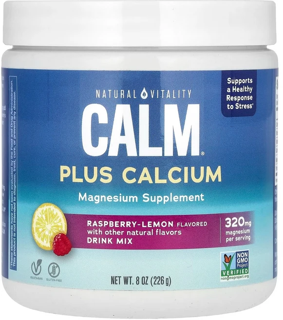 Natural Vitality 캄 플러스 칼슘 디 안티스트레스 드링크 믹스 라즈베리 레몬 226g 8oz, 1 파운드, 1개 - 쿠팡