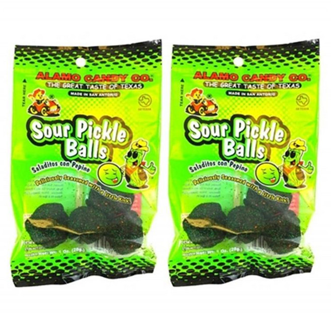 알라모 캔디 사워 피클 볼 28g 4팩 Alamo Candy Sour Pickle Balls 1 Oz (Pack of 2), 4개