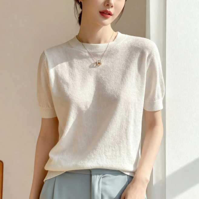 컬러인베리 심플 니트 반팔티