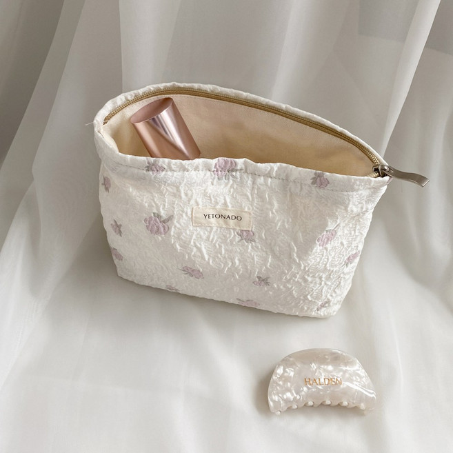 에브리테일 대형 장미꽃 자수 플라워 대용량 화장품 파우치