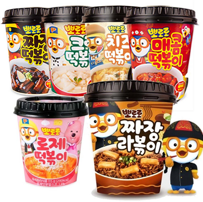 [뽀로로] 혼합 6종 떡복이 (짜장 크림 치즈 매콤 로제 짜장라볶이) / 맛있는 어린이 간식, 18개, 115mg