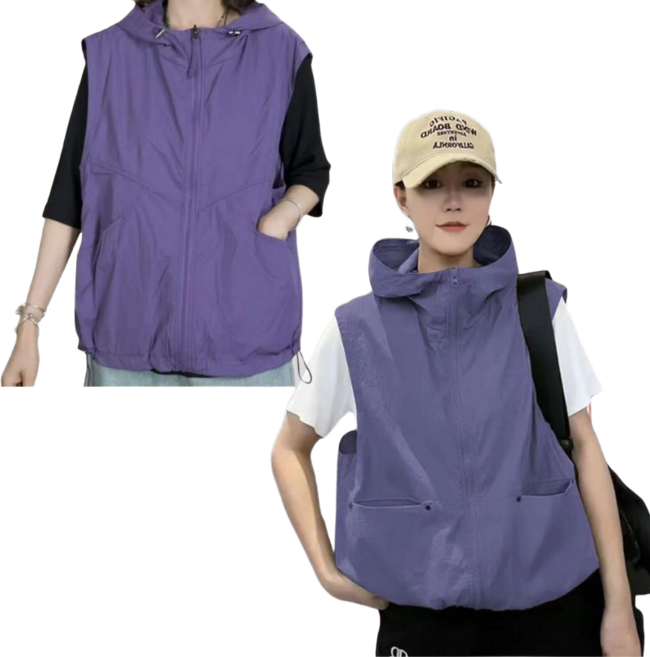 양면 착용 가능 후드 조끼 여성용 루즈핏 스포츠 캐주얼 베스트 뉴타임즈 3K458