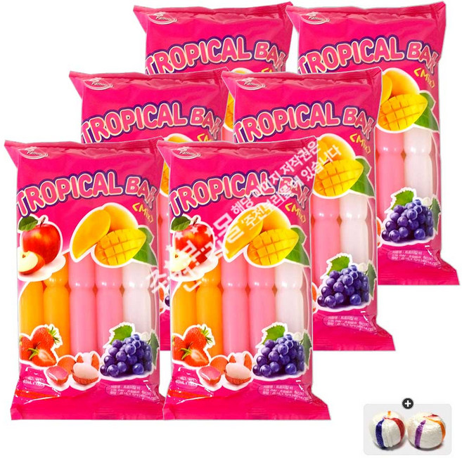 과일맛 트로피칼 아이스바 얼려 먹는 쭈쭈바 (10개입) x 6봉+자색옥춘사탕 20g 세트, 6개, 450ml