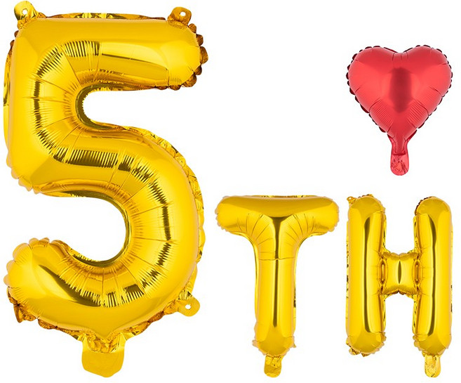아트포유 1주년 첫돌 두돌 세돌 기념일 풍선 세트 4P, 1개, 옐로우 골드 5th