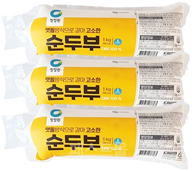 청정원 맷돌방식으로 갈아 고소한 순두부, 3개, 1kg