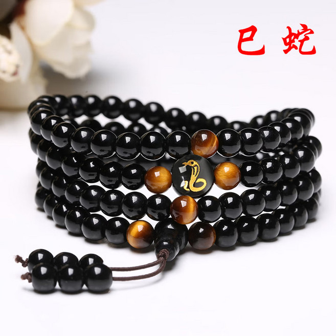 天然黑曜石108顆佛珠手鍊 十二生肖手串 6mm