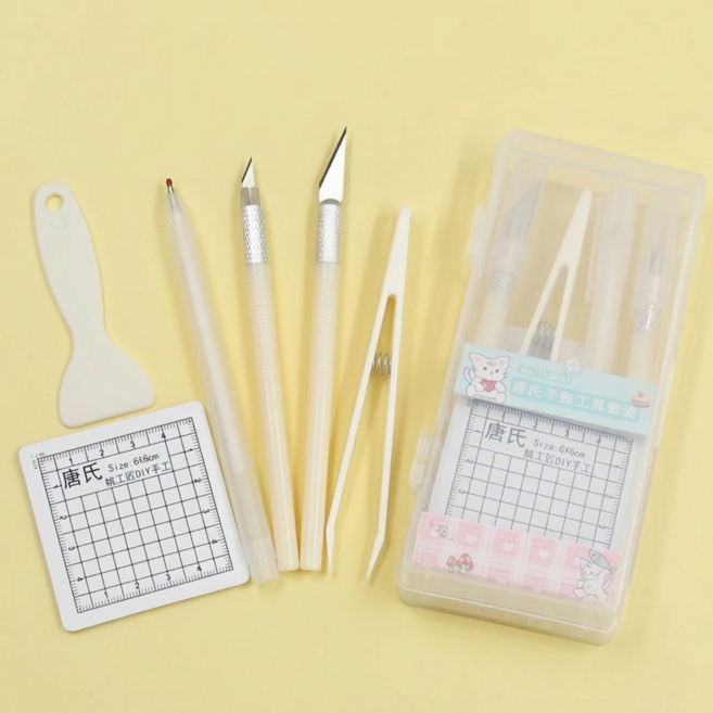 다꾸 도구 6종 세트 매트 스티커칼 글루펜, 크림