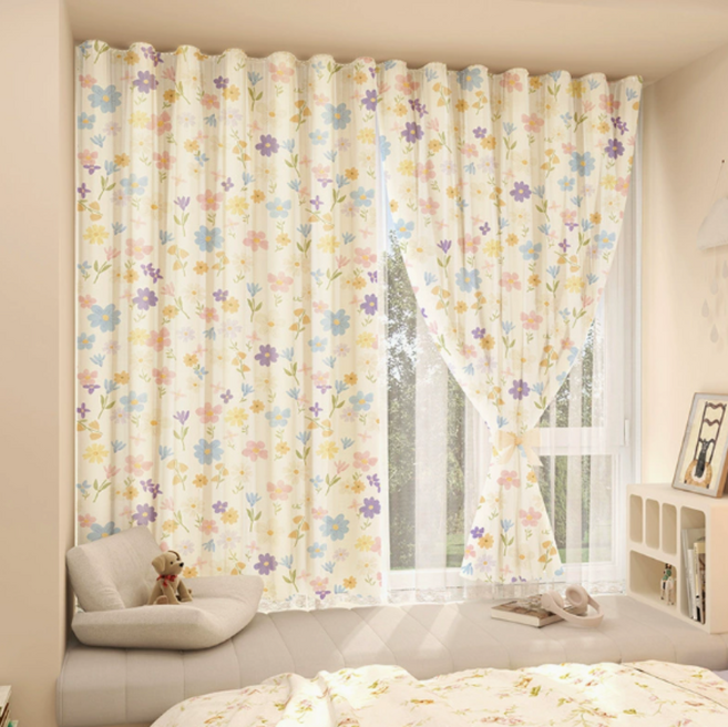 미미솔레 쉬폰 레이스 단열 벨크로 커튼