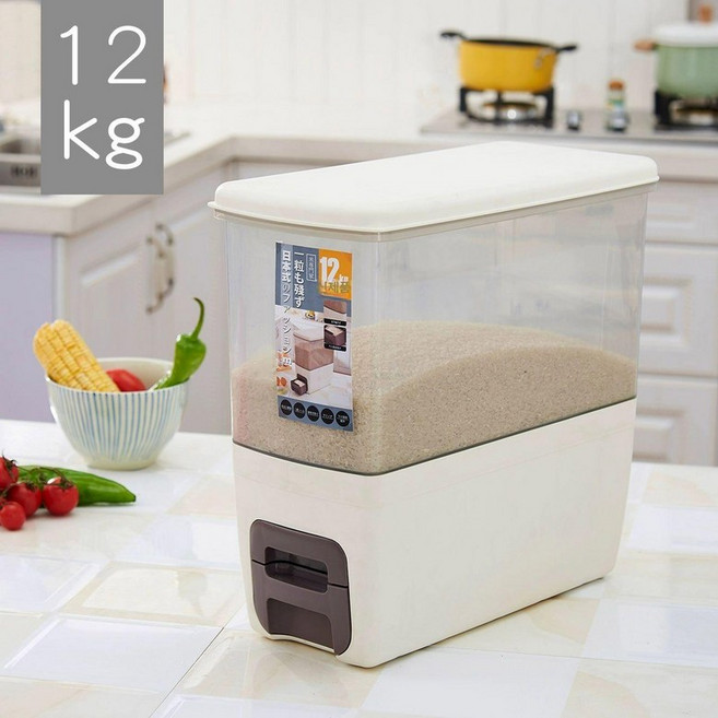 대용량 10kg 쌀통 공간절약 20KG 타파웨어 펫백 쌀벌레방지, 1개, 베이지 12kg 수출용 일본