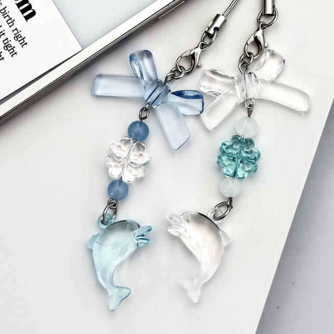 [2개SET] 1+1 돌고래 리본 비즈 키링세트