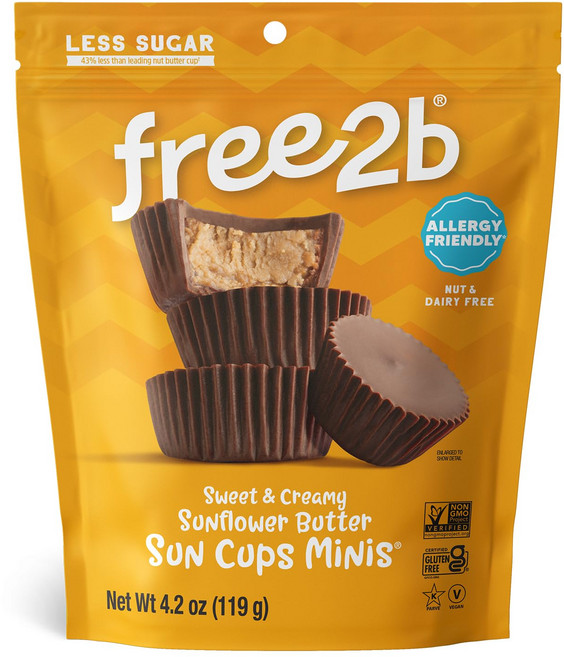 프리 2b 초콜릿 선 컵스 미니 프리 유제품 프리 견 Free2b Sunflower Butter Mini Cups Safe for School and Allergy Fri, 119.07g, 3개, Chocolate