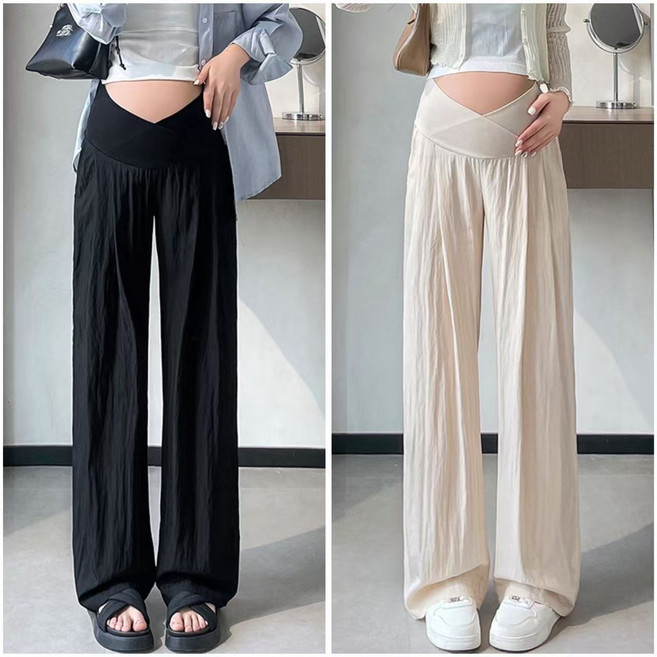 1+1 임산부 바지 봄 가을 임부복 하이웨스트 빅사이즈 루즈핏 와이드 팬츠 여름 캐주얼 여자 바지 YHY