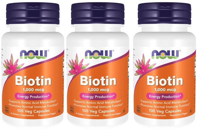 나우푸드 비오틴 1000mcg 에너지 프로덕션 베지 캡슐, 100정, 3개