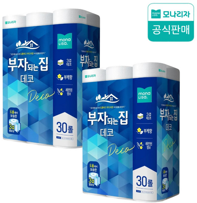 모나리자 부자되는집 롤화장지 3겹 데코, 27m, 30롤, 2개