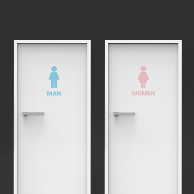 토토만물 화장실 표시 표지판 안내 안내판 스티커 남녀화장실 남자화장실 여자화장실 시트지컷팅, 하늘색+연분홍