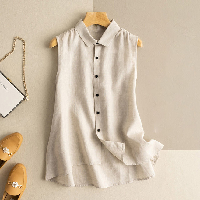 ORZQU 여름 여성 패션 트렌디 캐주얼 루즈핏 개량한복 이너 셔츠형 가벼운 나시형 스냅버튼 스타일 조끼