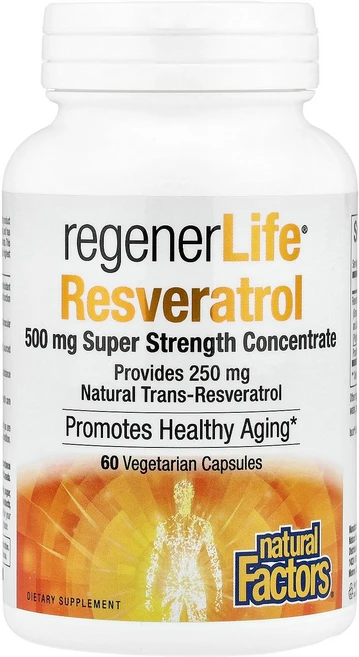 Natural Factors RegenerLife® Resveratrol 500 mg 60 Vegetarian Capsules, 1개 - 쿠팡