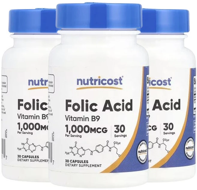 뉴트리코스트 엽산 1 000mcg 30캡슐, 3개, 30정 - 쿠팡