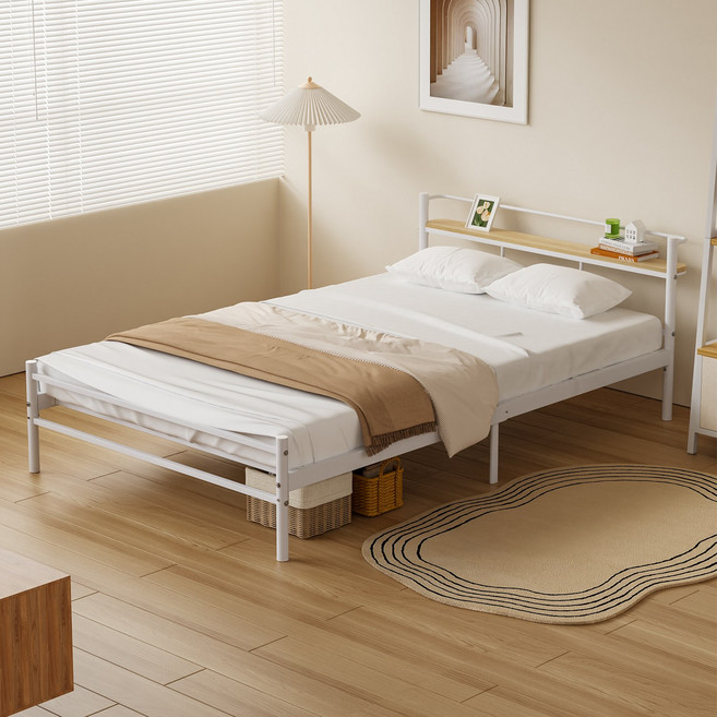 Homall 철제 침대 프레임 선반 포함, 화이트