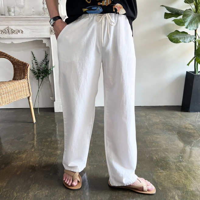웨일즈 쿨 린넨 롱 와이드 팬츠 밴딩 바지 (2 Colors)