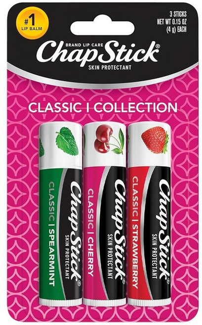 챕스틱 Chapstick 클래식 립밤 버라이어티 팩 3개입 스피어민트 체리 스트로베리, 0.15 Ounce (Pack of 3)