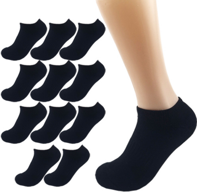 올리싹 6+6 두꺼운 남성용 국산 더블쿠션 스포츠 스니커즈 양말, 블랙, 12개