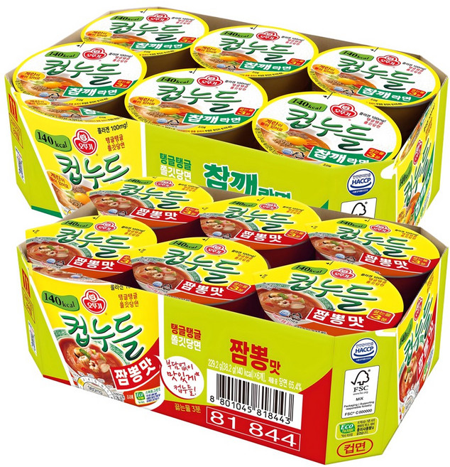 [오뚜기] 컵누들 짬뽕맛 6입 + 컵누들 참깨라면 6입, 12개