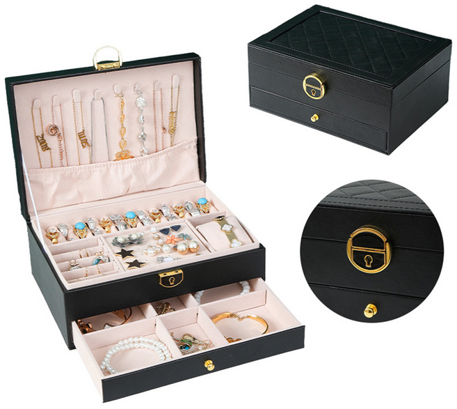 치트몰 휴대용 보석 보관함 정리함 2단 (자물쇠 포함)