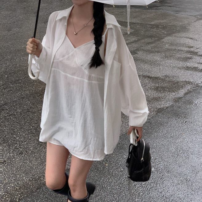 마리하우스 고급 원단 나시+롱셔츠 세트 투피스