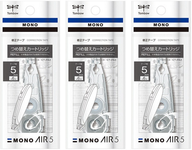 톰보우 모노 에어 펜 타입 수정 테이프, 리필, 3개