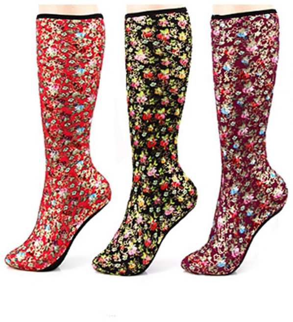 크로바 여성용 요술버선 잔꽃패턴 장목 3켤레