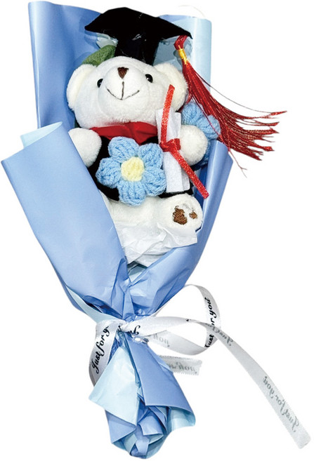 畢業熊娃娃花束, 藍色-針織熊花束, 1個