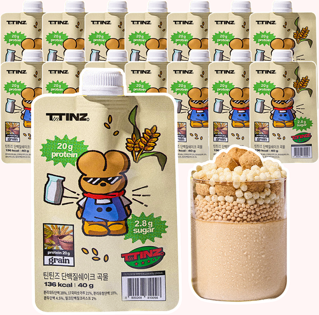 틴틴즈 단백질 쉐이크 파우치 율무차 곡물맛, 14개, 40g