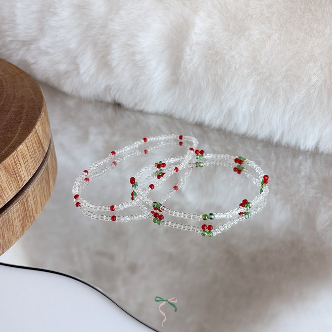 초보자도 가능한 앙증맞은 체리팔찌 2개 만들기 비즈공예 키트 DIY, 1개, 01. 앵두체리-투명