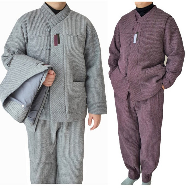 [편한생활한복] 남성 겨울 생활한복 따뜻한 선염 누비 3피스 개량한복