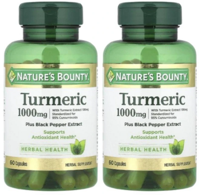 네이처스바운티 터메릭 강황 튜메릭 1000mg 60캡슐 2개 흑후추추출물 Turmeric, 60정 - 쿠팡