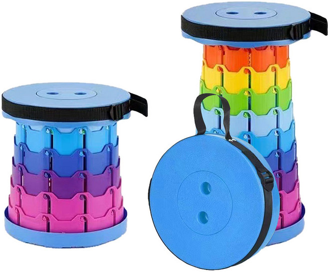 홈밸류언스 대영 놀이공원 대기 의자 휴대용 접이식 아코디언 에버랜드 롯데월드 대기의자 자바라 간이 야외 폴딩스툴, 1개, 레인보우 블루