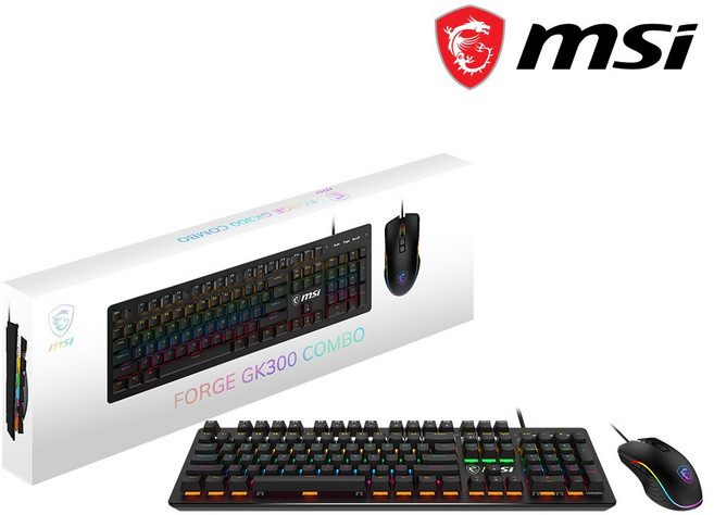 MSI FORGE GK300 유선 키보드 마우스 세트 기계식 청축 컴퓨터 게임용 사무용, 일반형, 블랙, MSI FORGE GK300 콤보 기계식