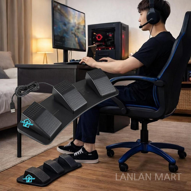 클래식 게임용 발판 스위치 USB 단축키 풋 컨트롤러 게이밍 단축기 유선 조이스틱 페달, 블랙