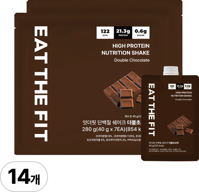 잇더핏 단백질 쉐이크 2주플랜 (더블초코맛), 40g, 14개