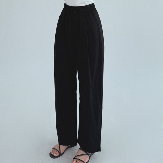 리드 핀턱 스판 밴딩 세미 배기 팬츠