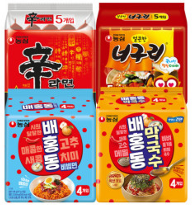 신라면 5입+너구리 5입+배홍동 4입+배홍동막국수 4입, 18개