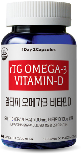통라이프 캐나다 직수입- rTG 알티지 오메가3 비타민D-온가족용 오메가3-1병, 150정, 1개